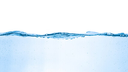 water splash on white background.Water flowing in waves and creating bubbles.