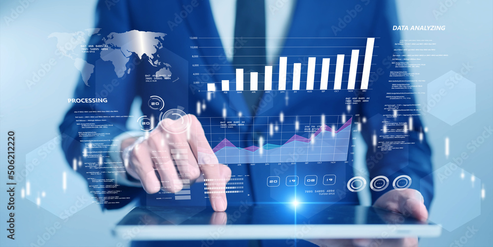 Poster global business finance gdp graph chart report stock exchange market trading investment and business
