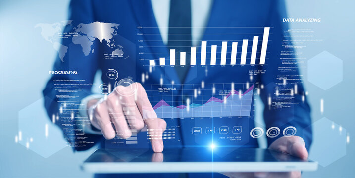 Global business finance GDP graph chart report stock exchange market trading investment and businessman data analytics big data visualization technology business client analysis management