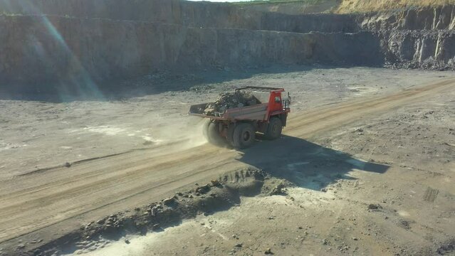 Granite quarry. Extraction of granite. Open cast mine. Stone Quarrying - Aerial view