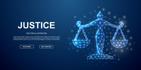 Fototapeta na wymiar Scales 3d low poly symbol with connected dots for blue landing page. Justice, law design illustration concept. Polygonal Balance illustration .