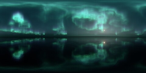 HDRI - Ice terrain with Aurora Borealis on the sky 44 - Panorama