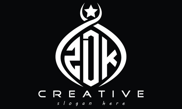 ZDK three letters monogram curved initial oval logo design, geometric modern business shape creative logo