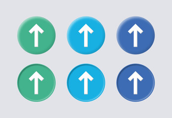 swipe up icon button 3d. Scroll arrow up icon sign - upload icon button, send, export icons - arrow up icon arrows direction icons buttons in colors, green, blue, colorful icon button