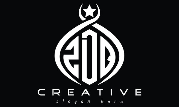 ZDQ three letters monogram curved initial oval logo design, geometric modern business shape creative logo