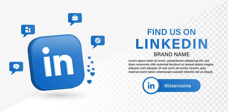 follow us on linkedin 3d logo with social media notification icons in speech bubble, Employees, jobs, bag, search, compass, icon, find us on social network platforms with linkedin background - join us