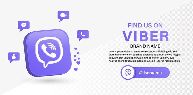 follow us on viber 3d logo with social media notification icons in speech bubble, video, call, message, chat, contact icon, find us on social network platforms with viber background - join us