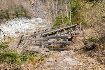 Small bridge over the rhine river in Grison in Switzerland