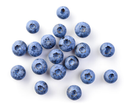 Blueberry isolated. Blueberries top view on white background. Blueberry background.