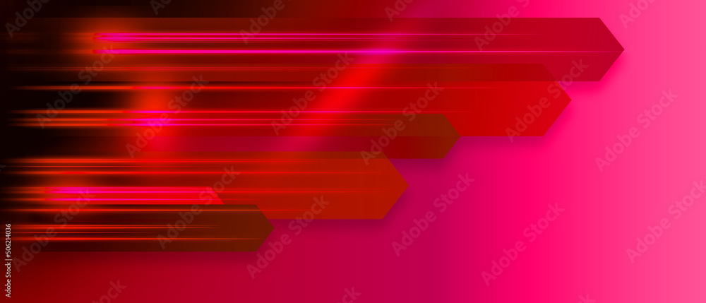 Poster stripe line and arrows with red light, speed motion background