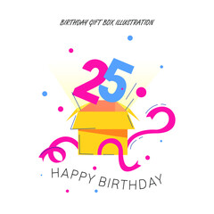 Confetti and balloons fly out of the box. People blow their whistles. Birthday concept. vector illustration in cartoon style. Giveaway text above with confetti explosion inside on colorful background