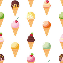 Endless pattern with different ice cream cones.