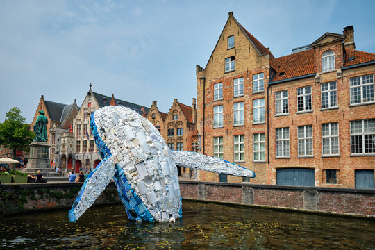 Skyscraper or The Bruges Whale - whale rising up from the Canal installation