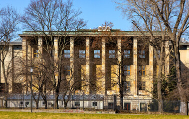 National Museum Muzeum Narodowe main complex south facade seen from Na Ksiazecem Park in...