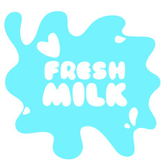 Modern poster of fresh milk with splashes on a light blue background. Vector illustration template for logo design, banner, poster, flyer, sticker, postcard, etc.