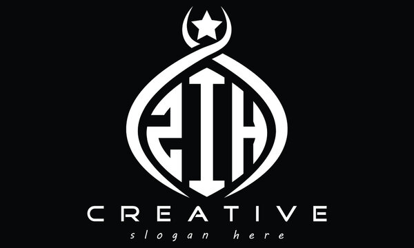 ZIH three letters monogram curved initial oval logo design, geometric minimalist modern business shape creative logo design