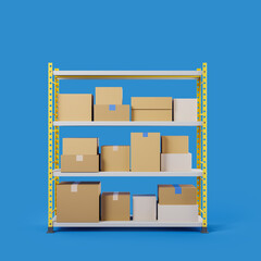 Metal post rack with carton boxes, storage of parcels