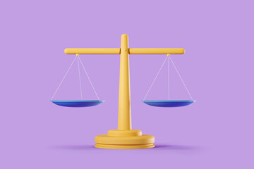 Scales on violet background, balance concept