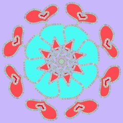 Symmetric Colorfull Love Design. Red, Mint and Lavender Colors. Rainbow Traced Edges 