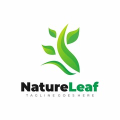 Gradient green nature leaf logo template.