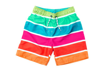 Swimming shorts for boy in stripes of different colors.