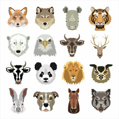 Cute animals. Wood, farm and jungle animals. Wild forest fauna animals cartoon vector illustration set. 