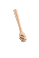 Empty Organic Honey with wooden spoon on white
