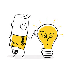 Stickman washing a light bulb.