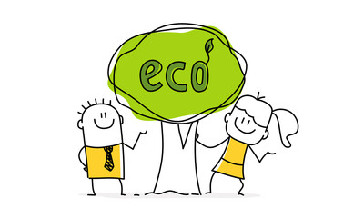 Stick figures with eco tree.