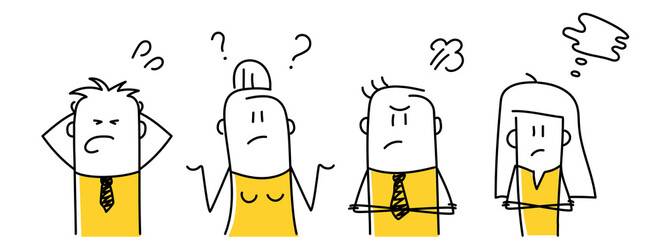 Funny stick figures with negative emotions.