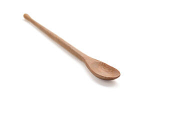 empty wooden spoon on white