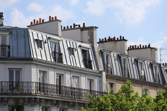 The famous Parisian attics (mansard roofs) on the top floors of 19th-century Haussmann houses