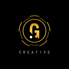 Golden Initial Letter G Logo Design with Circle Element. Linked Typography G Dot Letter Logo Design.