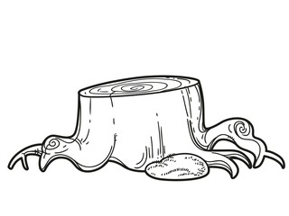 Big low stump linear drawing for coloring isolated on white background