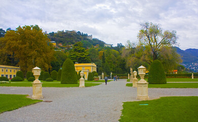 Park of Villa Olmo at Lake Como in city Como, Italy