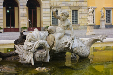 Fountain at Villa Olmo Park at Lake Como in city Como, Italy