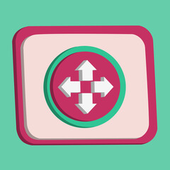 Fototapeta premium 3D arrow up, down, left and right icon button vector and magnifying glass with turquoise and pink background, best for property design images, editable colors, popular vector