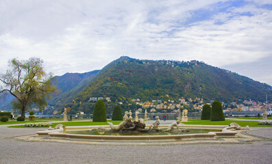 Park of Villa Olmo at Lake Como in city Como, Italy	