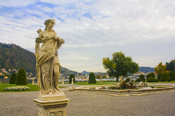 Park of Villa Olmo at Lake Como in city Como, Italy	