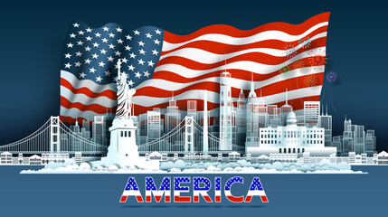 Independence anniversary celebration national day in America flag background.