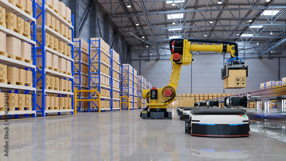 Poster factory automation with agv and robotic arm in transportation to increase transport more with safety