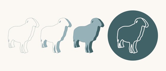 Ram farm animal. Livestock various flat icons set. Isometric style