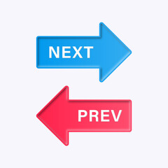 next and previous arrow buttons 3d with arrow right left icon in modern label banner. back prev and next arrows direction button - arrows transfer icon, exchange arrow icons in 3d