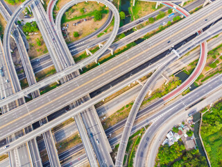 Aerial view intersection transport road with car movement city building
