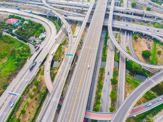 Aerial view intersection transport road with car movement city building