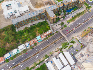 Fototapeta premium Aerial view intersection transport road with car movement city building