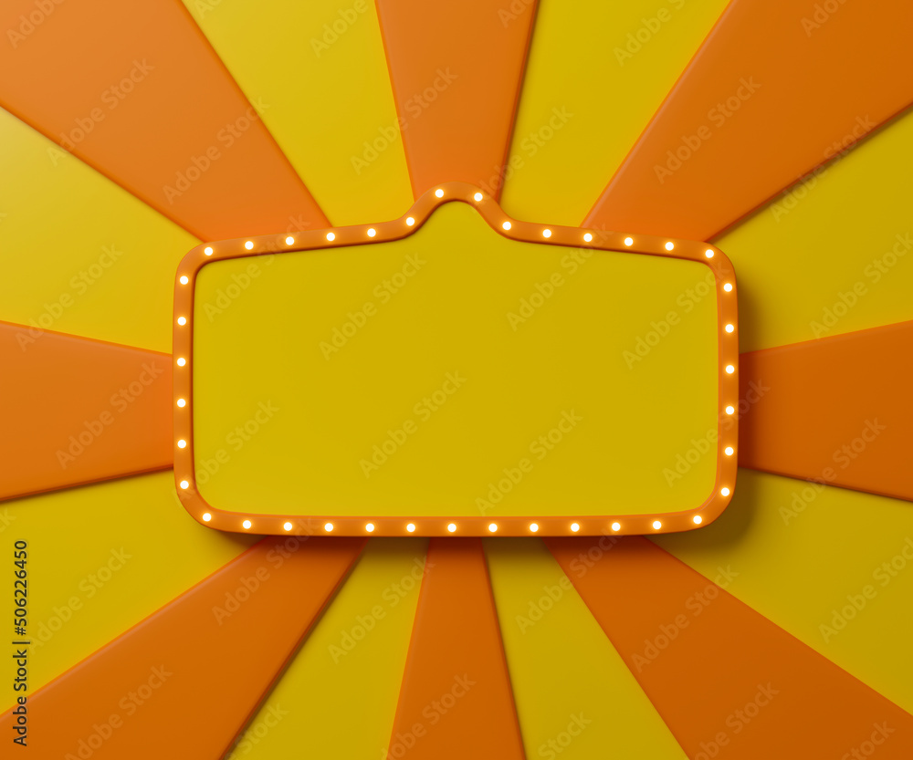 Poster 3d rendering orange and yellow banner with copy space for text or message. colorful billboard for pr