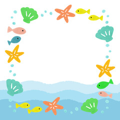 イラスト背景素材：海のかわいい生き物フレーム・枠