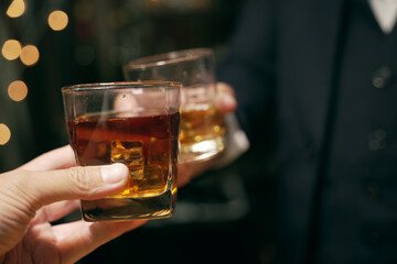 Celebrate whiskey on a friendly party in  restaurant