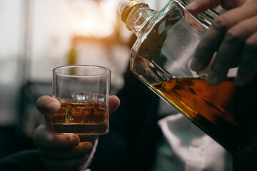 Businessmen in suits drinking  Celebrate whiskey